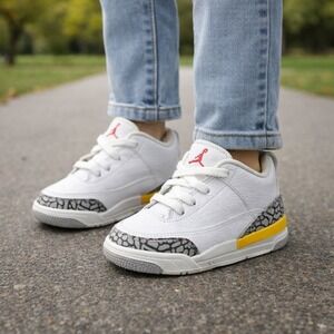 Toddler Air Jordan 3 Retro‎ White Cement Yellow Baby Shoes TD 6c